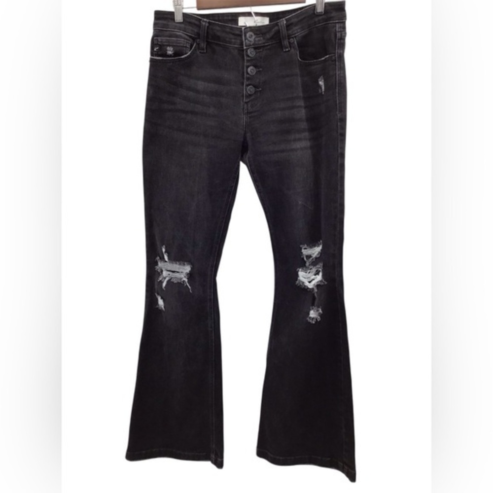 KanCan Black Distressed Flare Jeans Button Fly